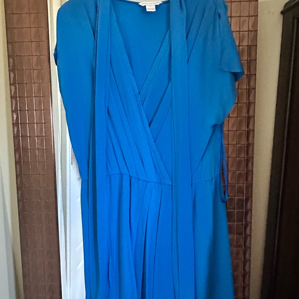 Diane Von Furstenberg Blue Flutter Sleeve Wrap Dress